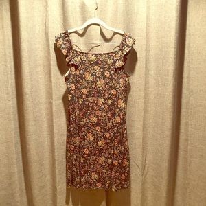 LOFT blue floral swing dress with ruffle straps